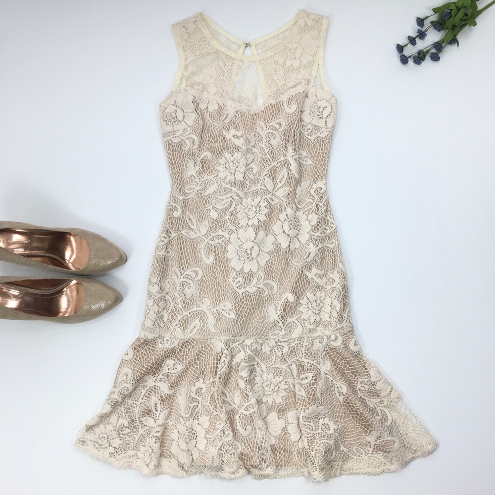 Maria Bonita | Ivory Nude Sleeveless Lace Dress